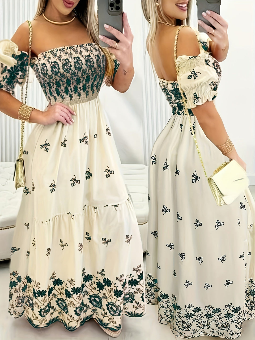 Women's Off-the-Shoulder Floral Maxi Dress