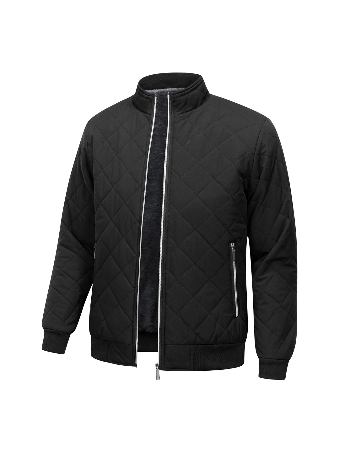 Black Quilted Bomber Jacket for Men