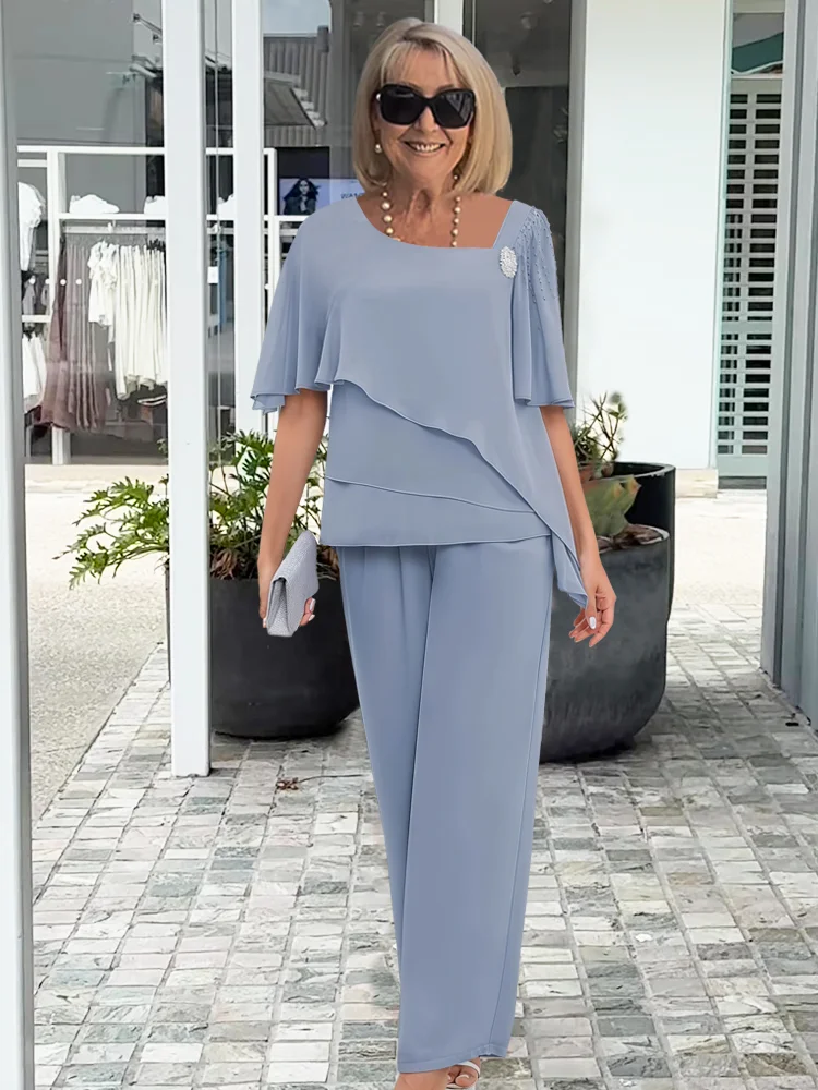 Elegant Wide Sleeve and Trouser Set for Women, Plus Size