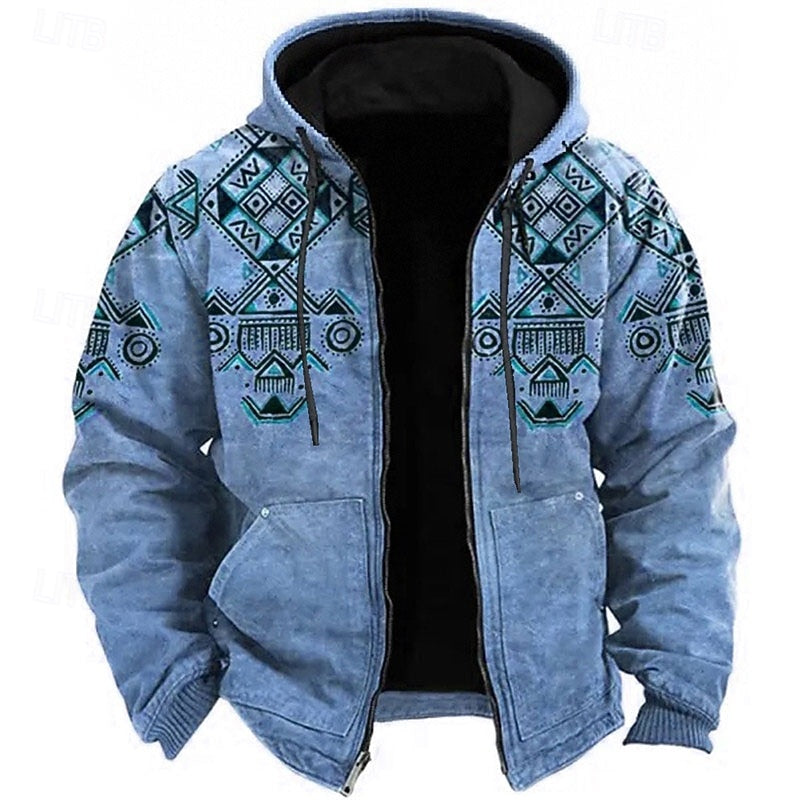 Heritage Patterned Hooded Jacket for Men, Plus Size