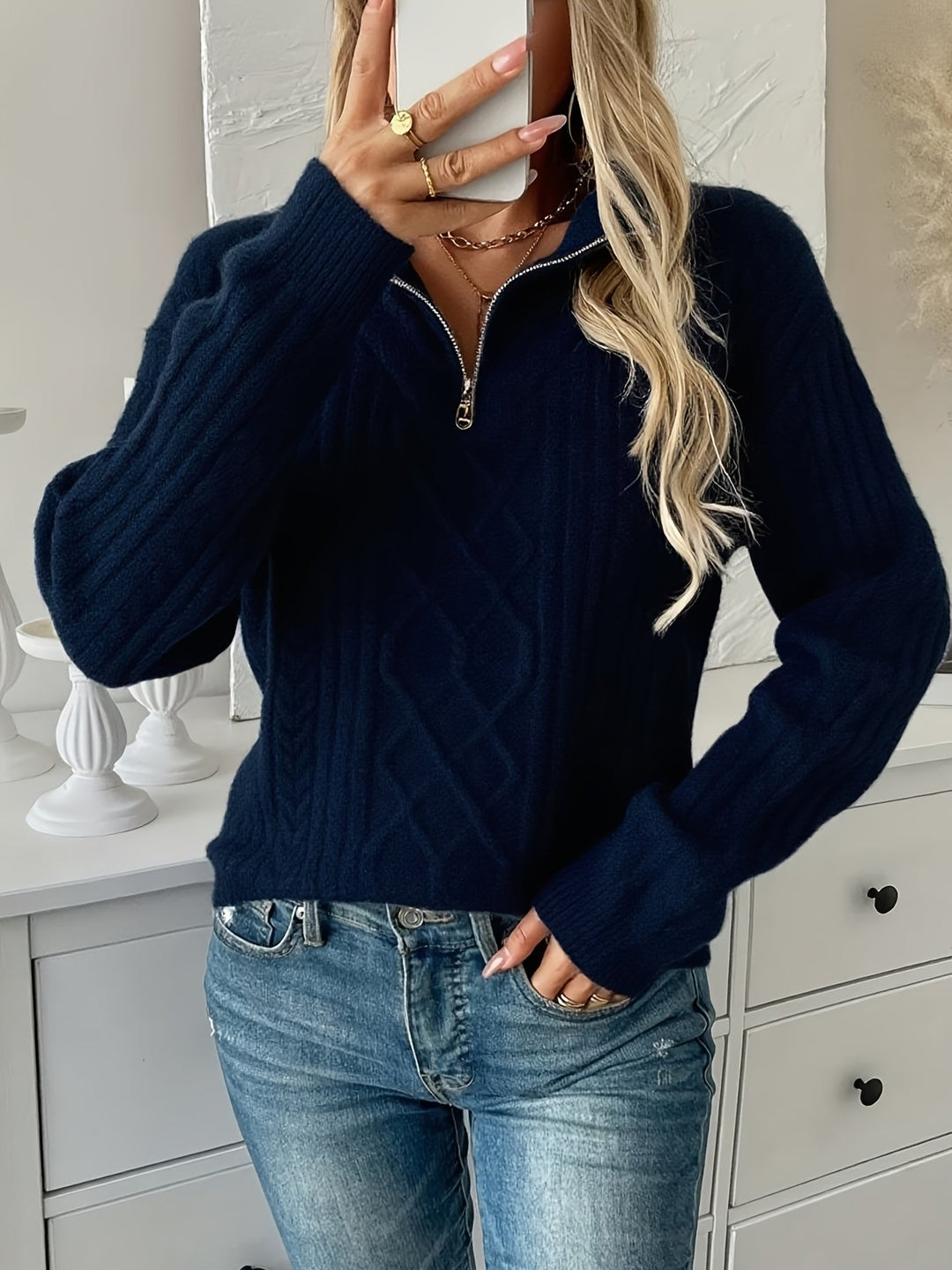 Half-Zip Sweater, Women's Textured Fit