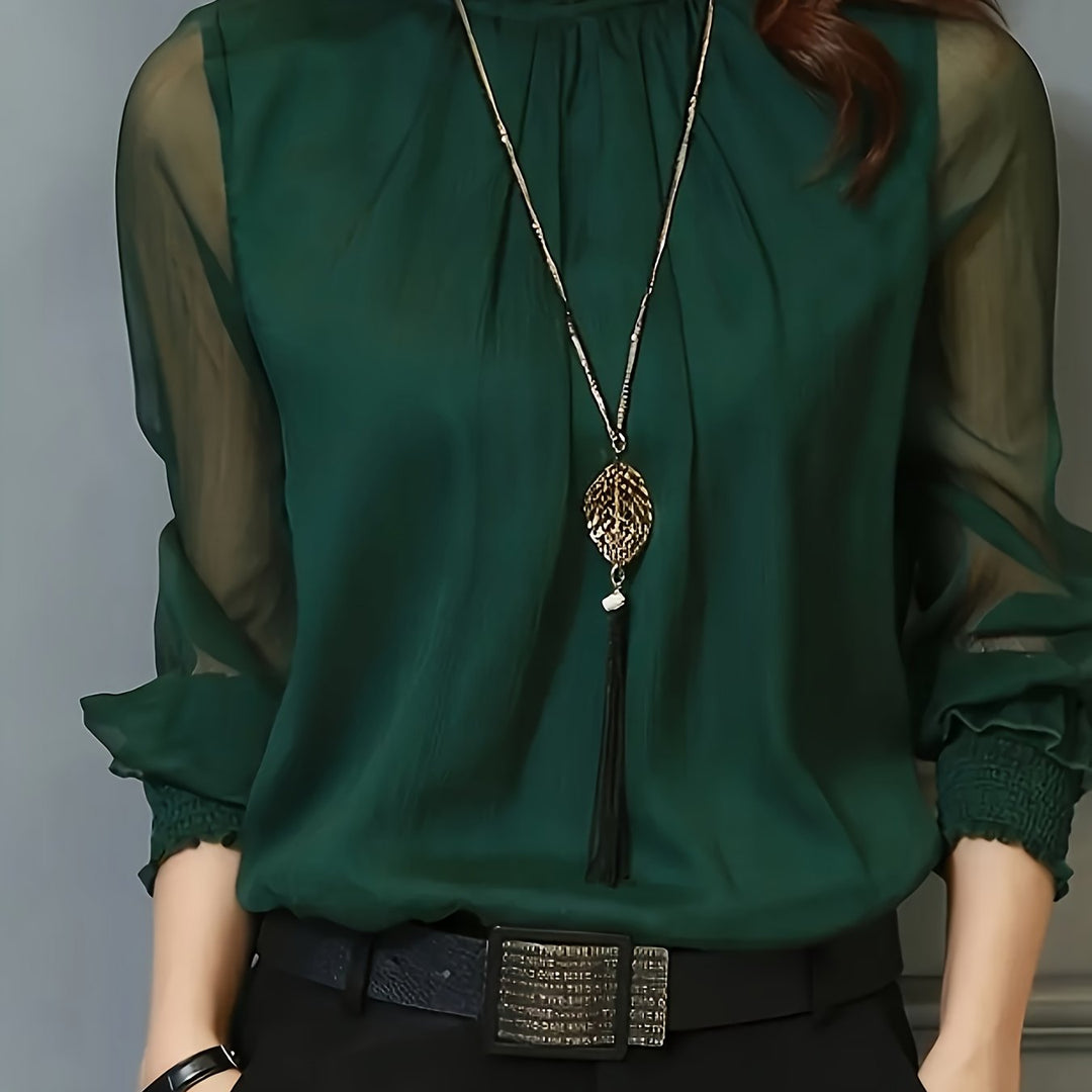 Stand-Collar Long-Sleeve Blouse for Women
