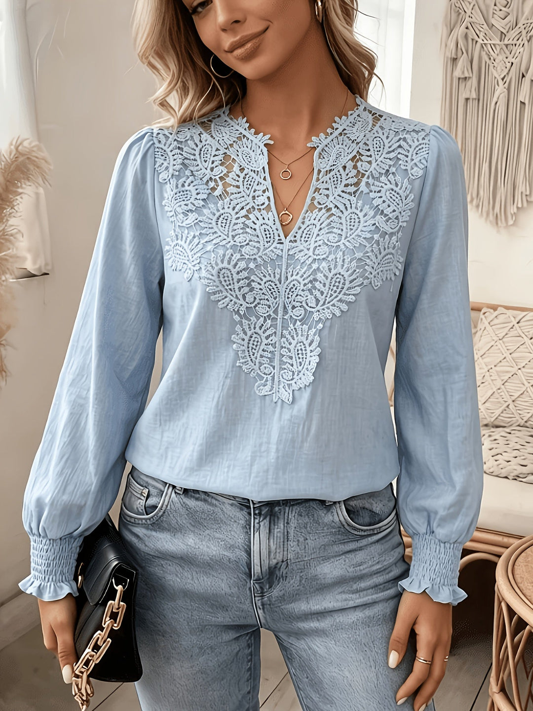 Embroidered V-Neck Blouse for Women