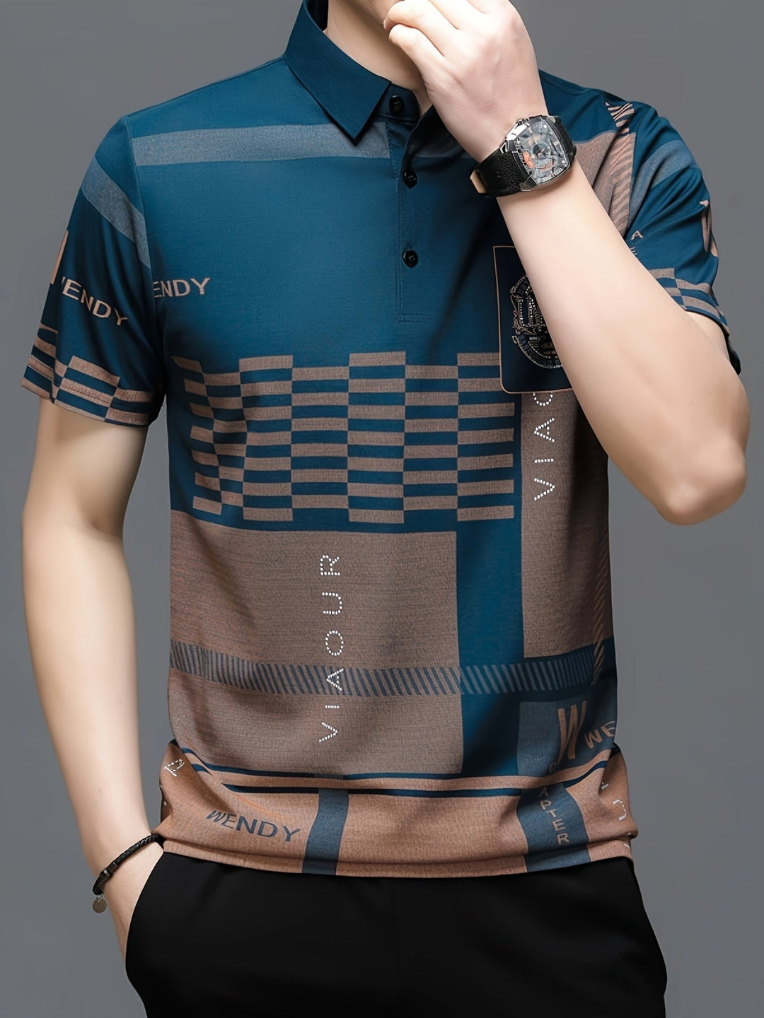 Colorblock Polo Shirt for Men, Refined Style