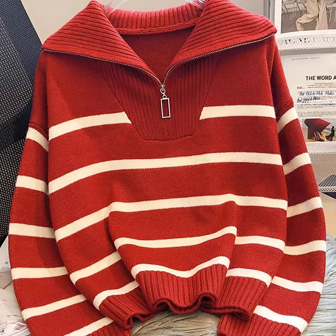 Striped Quarter-Zip Sweater for Women