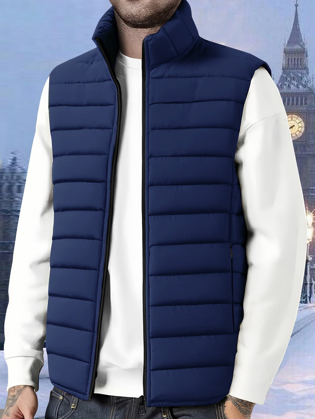 Quilted Stand-Collar Vest for Men, Plus Size