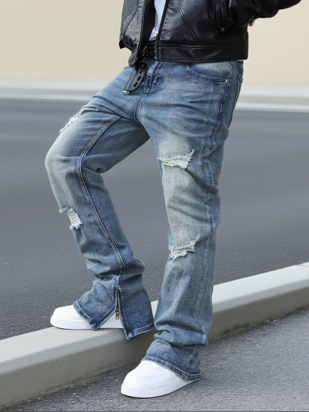 Blue Relaxed Straight-Leg Jeans for Men