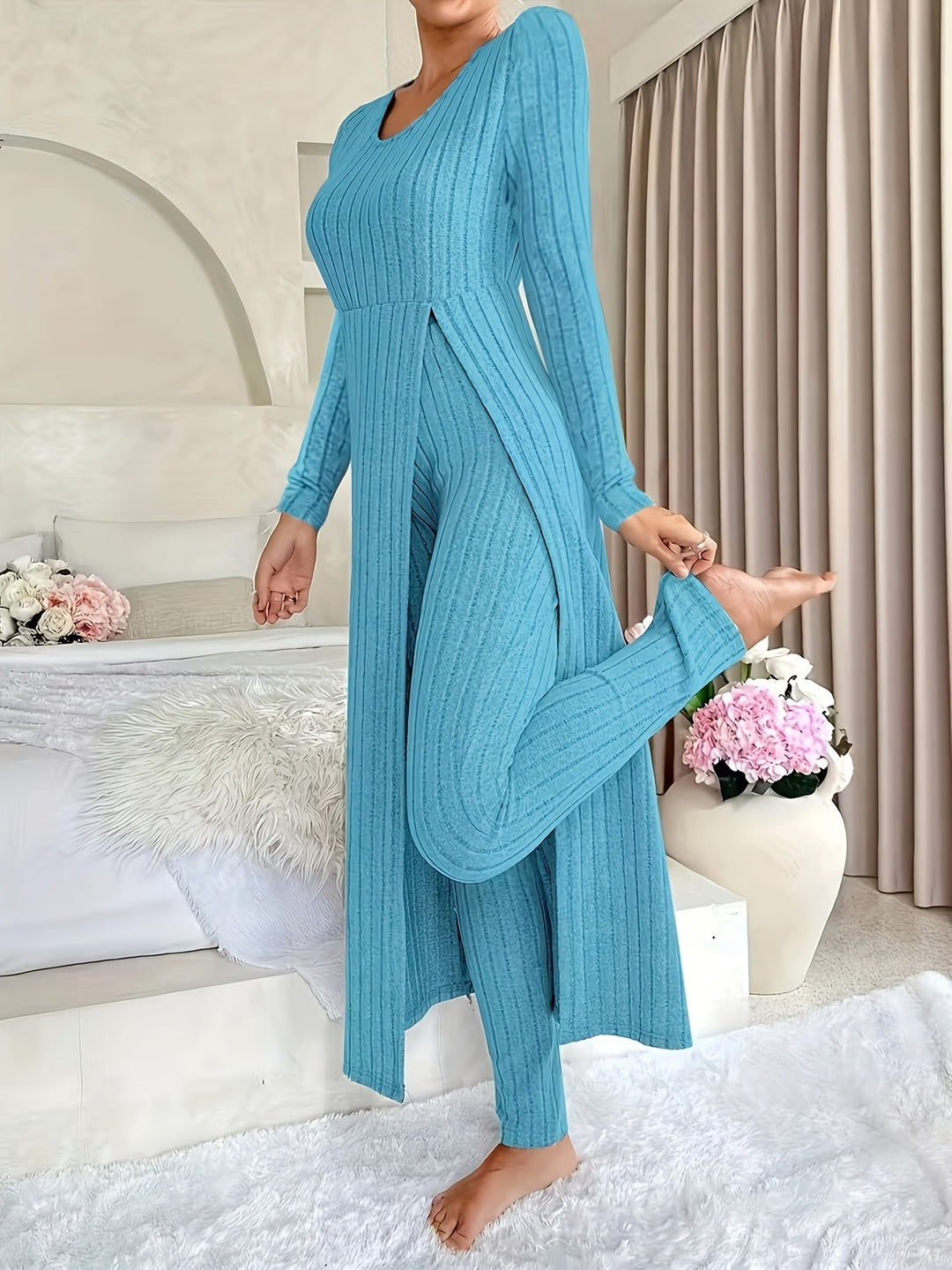 Ribbed Lounge Two-Piece Set for Women