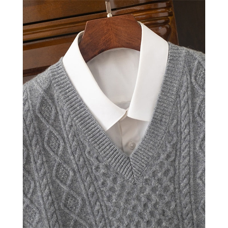 Cable-Textured V-Neck Sweater Vest for Men, Plus Size