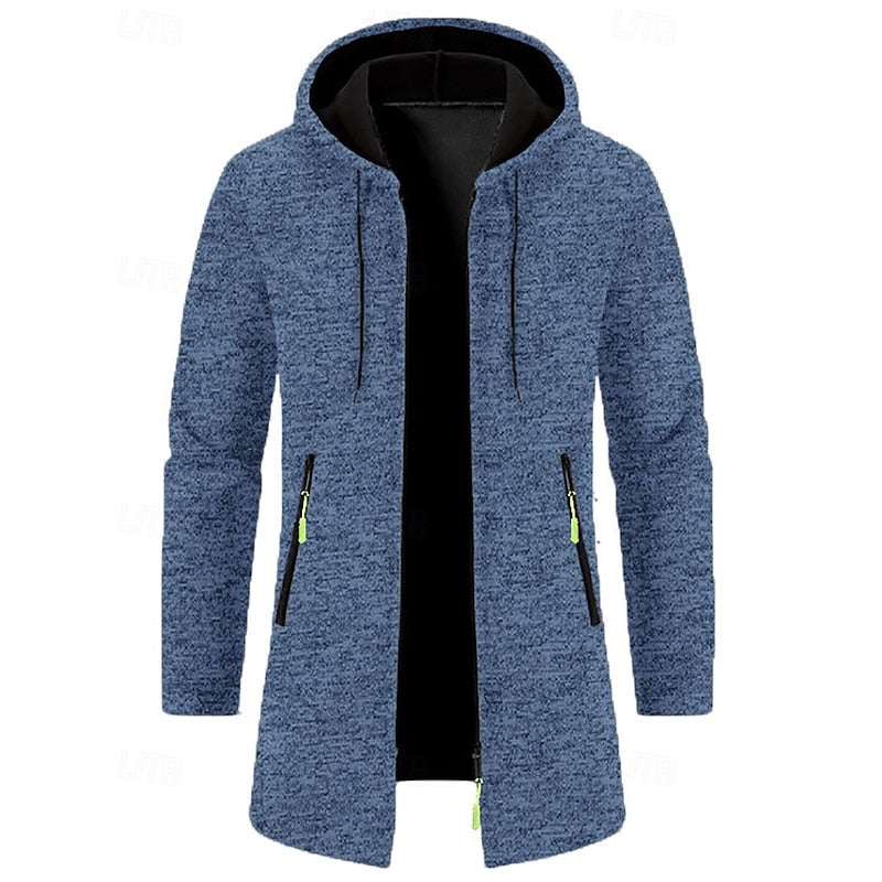 Hooded Longline Coat for Men, Plus Size