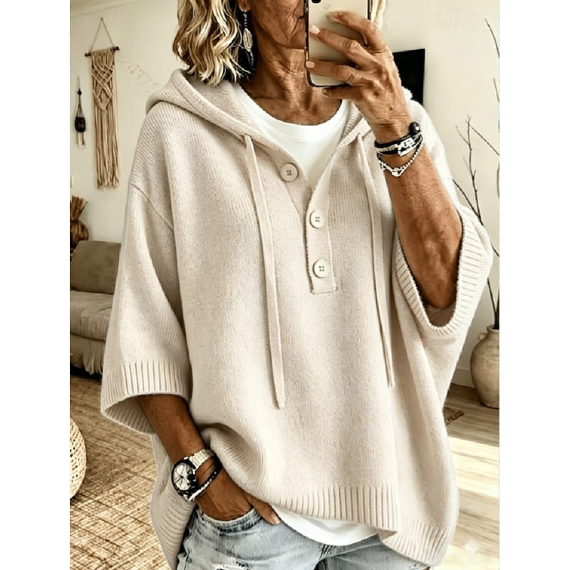 Relaxed Hooded Knit Sweater for Women, Plus Size