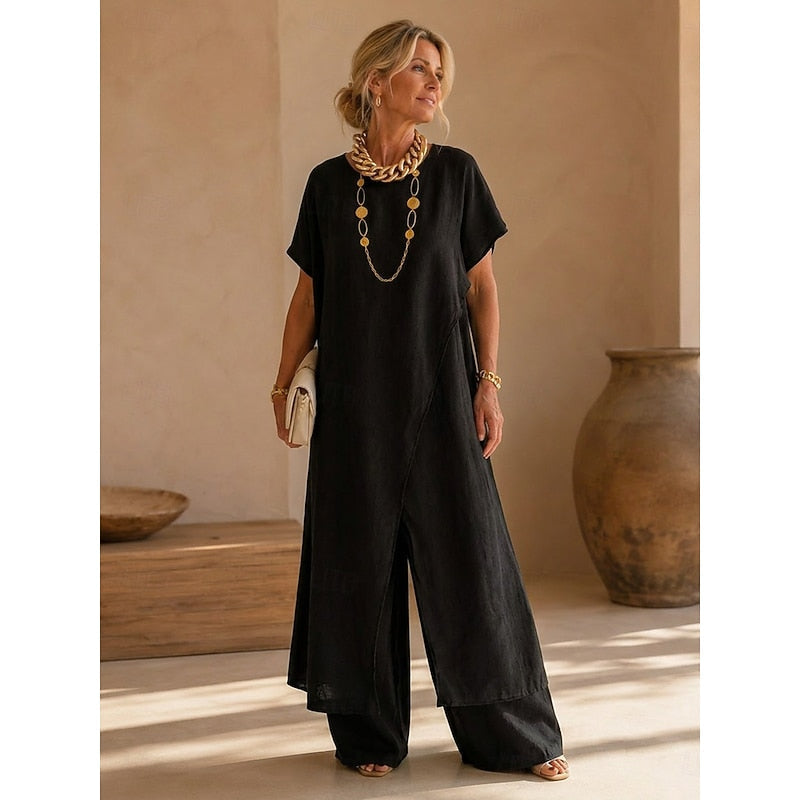 Relaxed Wrap-Front Two-Piece Set for Women, Plus Size