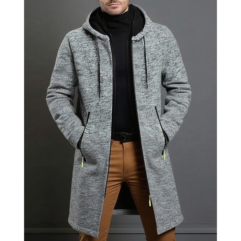 Hooded Longline Coat for Men, Plus Size