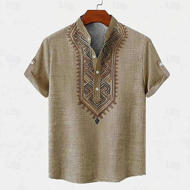 Embroidered Vintage Shirt for Men, Plus Size