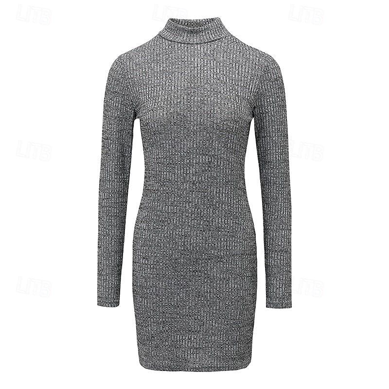 Ribbed Turtleneck Sweater Dress for Women