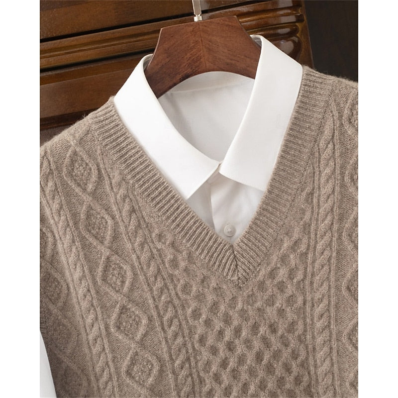 Cable-Textured V-Neck Sweater Vest for Men, Plus Size