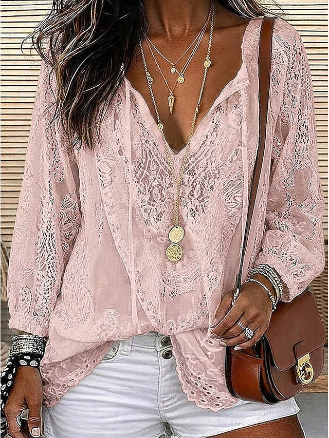 Boho Lace-Detail Blouse for Women