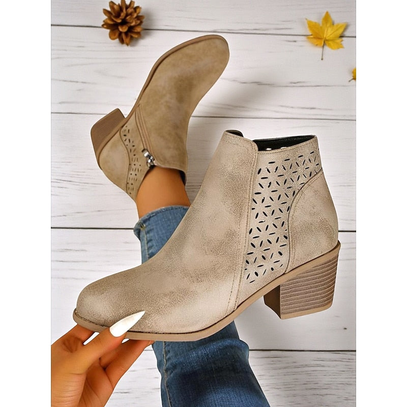 Ladies Cutout Low-Heel Ankle Boots