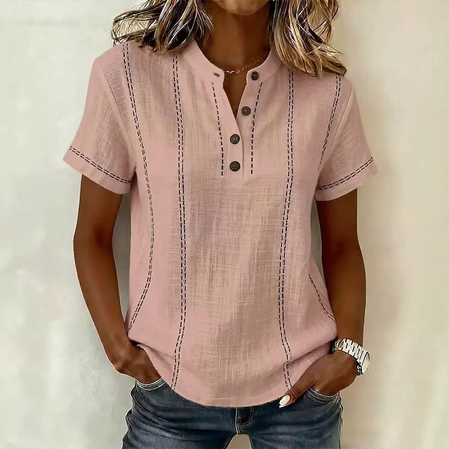Vintage Striped Short-Sleeve Blouse for Women
