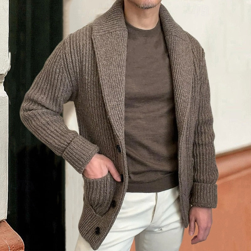Shawl Collar Ribbed Cardigan for Men