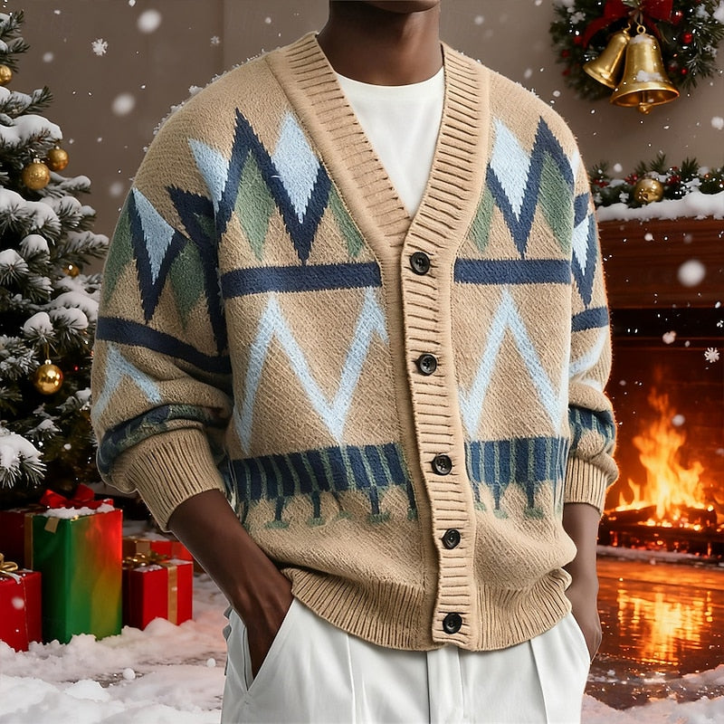 Patterned Button-Up Cardigan for Men, Plus Size