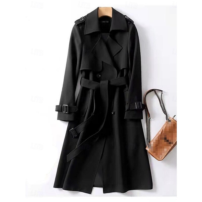 Belted Long Trench Coat for Women, Plus Size