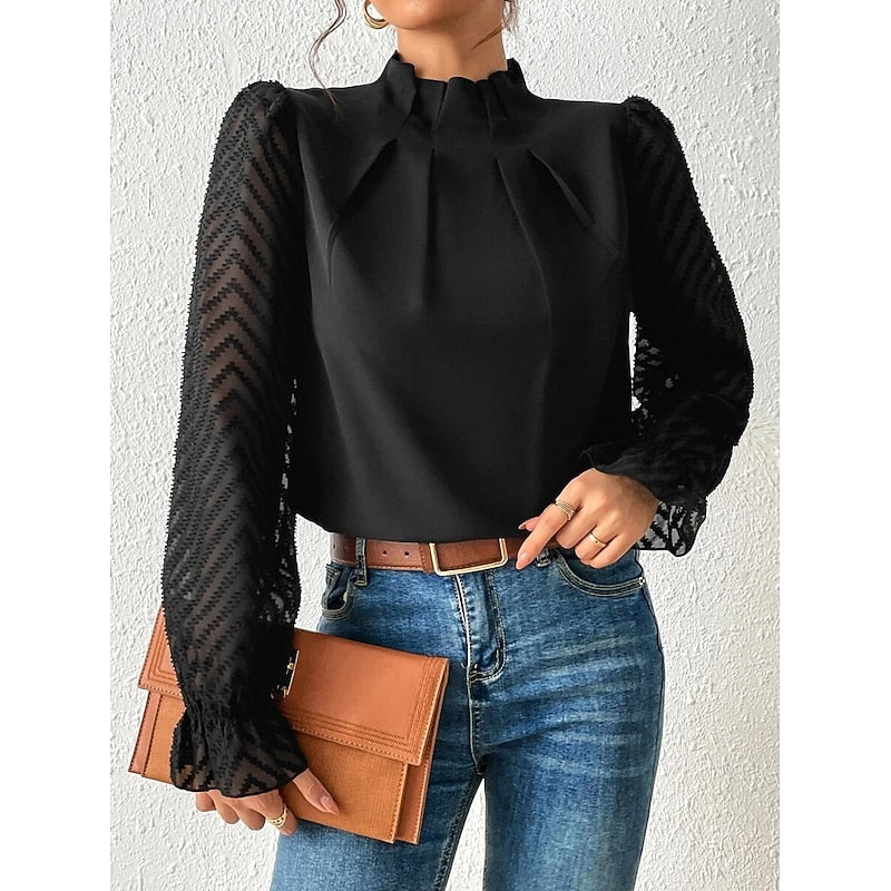 High-Neck Blouse, Women's Elegant Fit