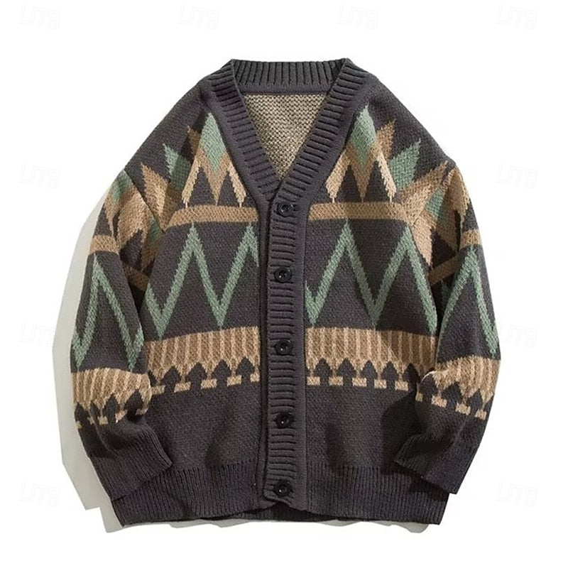 Patterned Button-Up Cardigan for Men, Plus Size