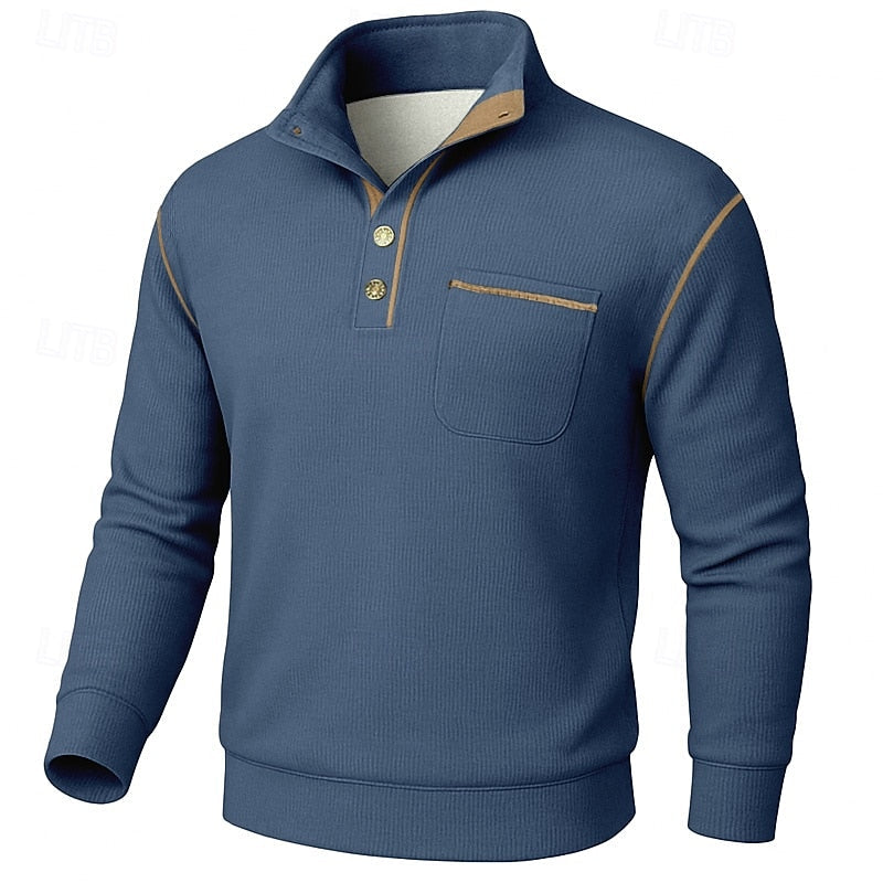 Half-Button Pullover for Men, Textured Style