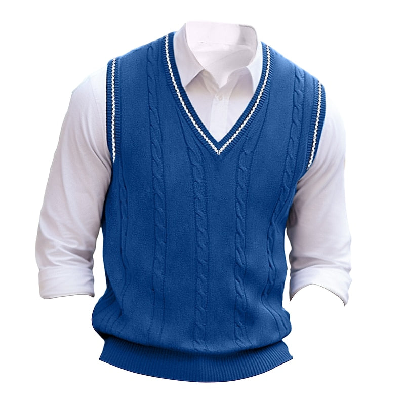 Cable-Knit V-Neck Sweater Vest for Men, Plus Size