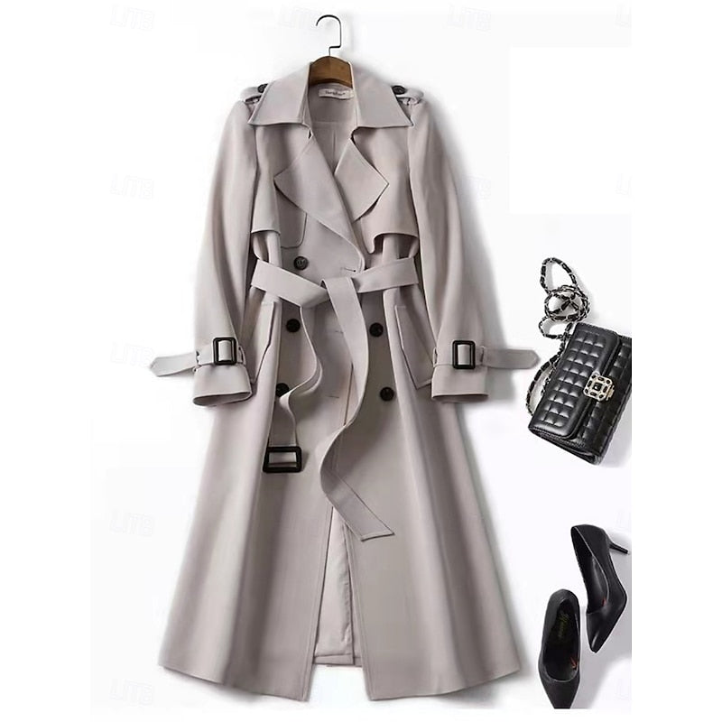 Belted Long Trench Coat for Women, Plus Size