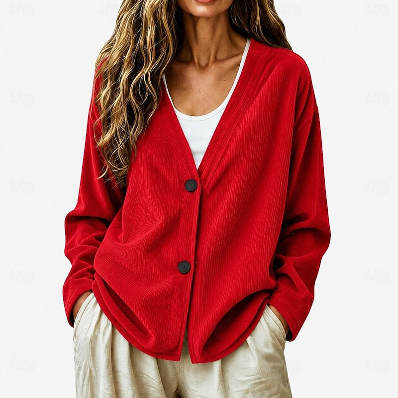 V-Neck Button Cardigan, Women's Relaxed Fit