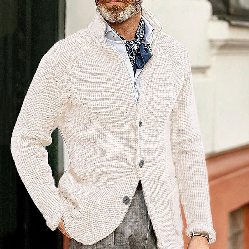 Stand-Collar Cardigan, Men's Textured Fit