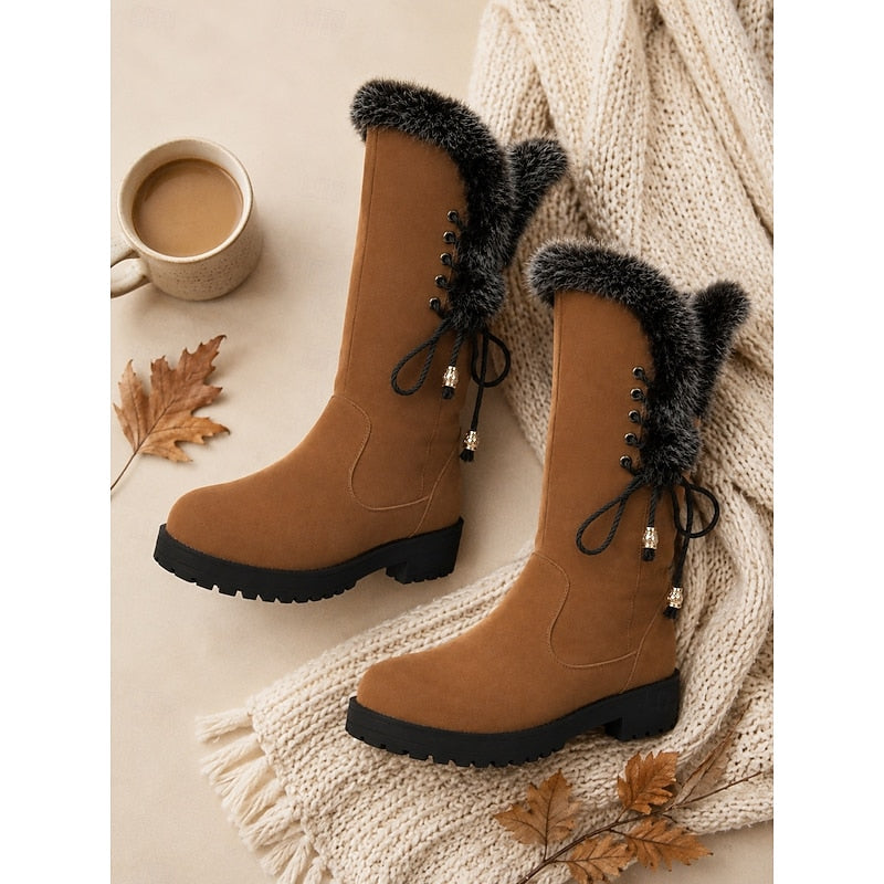 Fur-Trimmed Knee-High Winter Boots for Women