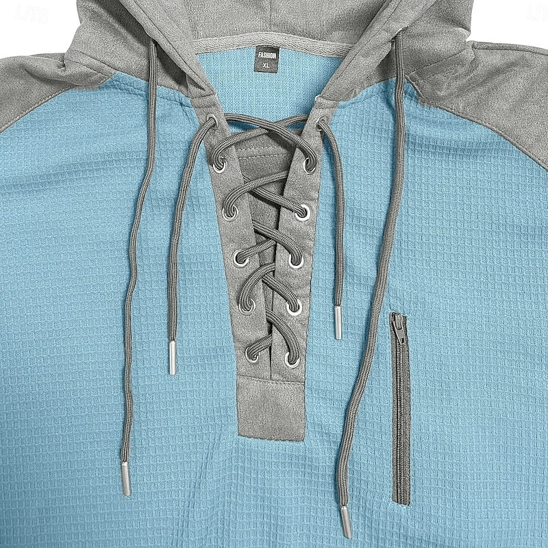 Men's Lace-Up Hooded Pullover Hoodie
