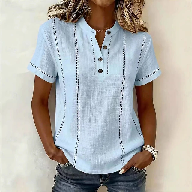 Vintage Striped Short-Sleeve Blouse for Women