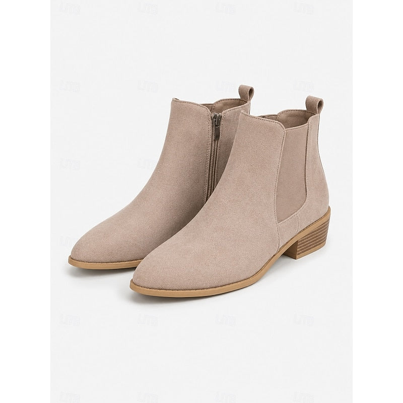 Ladies Pointed-Toe Block Heel Ankle Boots