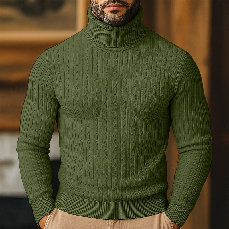 Cable Knit Turtleneck Sweater for Men