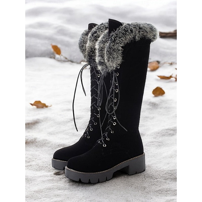 Lace-Up Knee-High Winter Boots for Women, Cozy Style