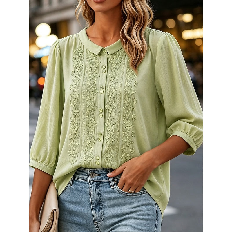 Embroidered Peter Pan Collar Blouse for Women