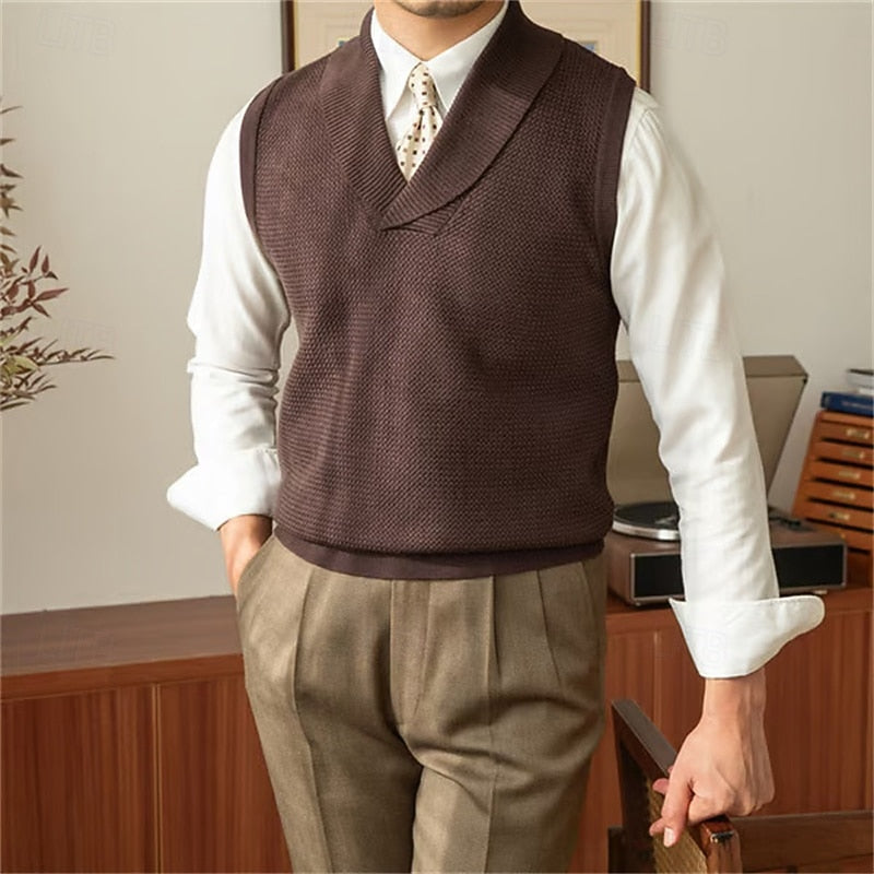 Shawl-Collar Knit Sweater Vest for Men, Plus Size