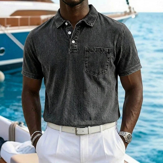 Vintage-Washed Polo Shirt for Men, Plus Size