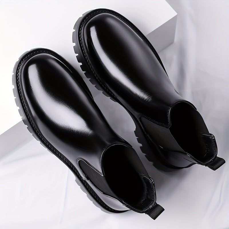 Black Rugged-Sole Chelsea Boots for Men