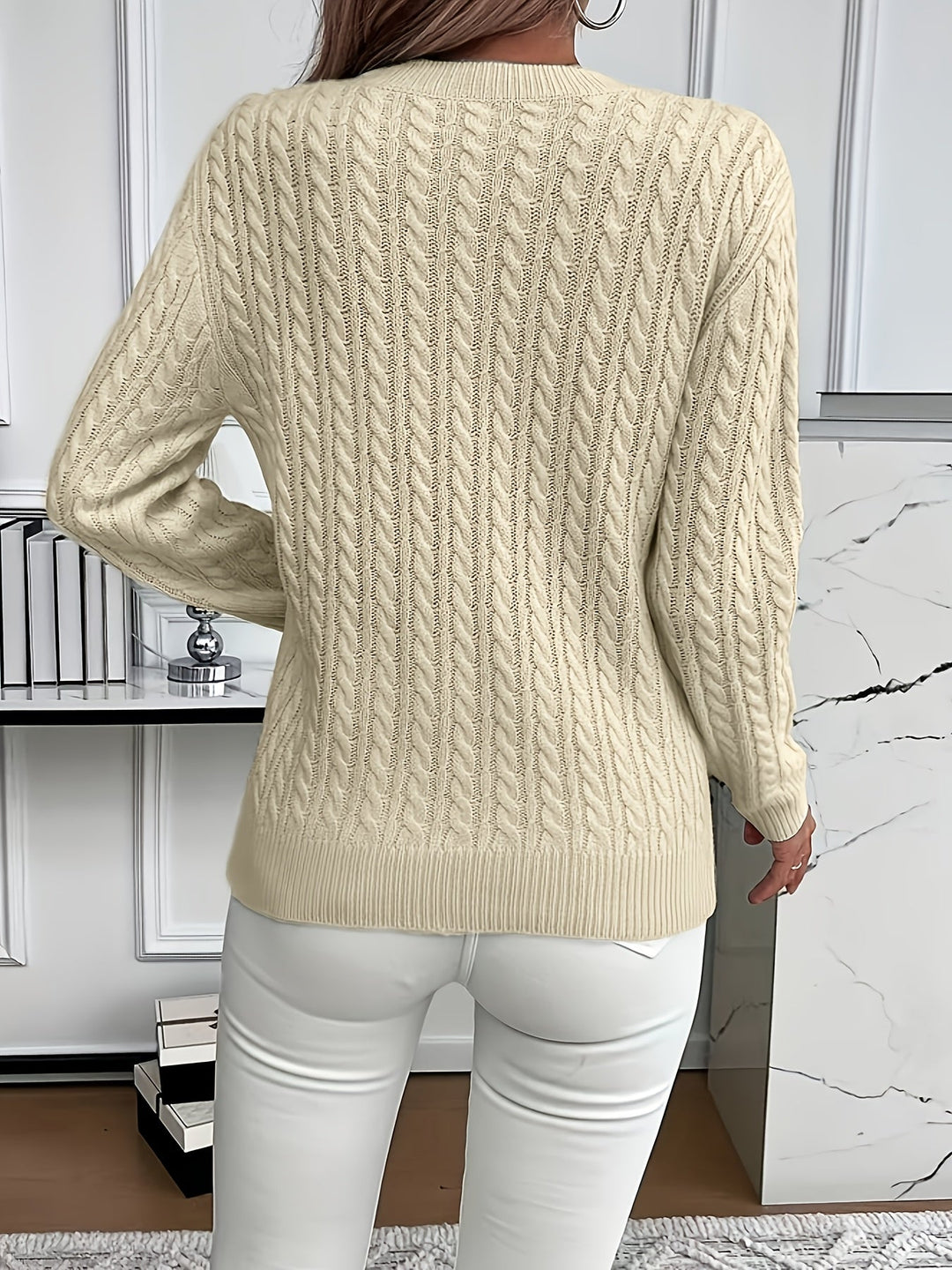 Women's Cable-Knit Round Neck Sweater