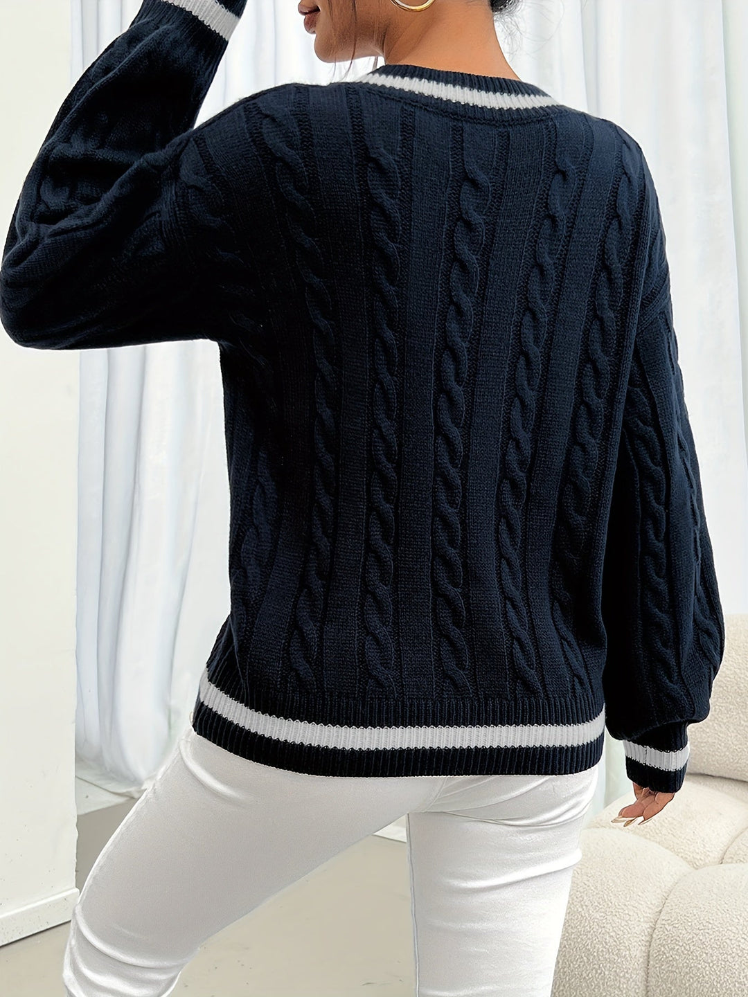 Women's Cable-Knit V-Neck Sweater