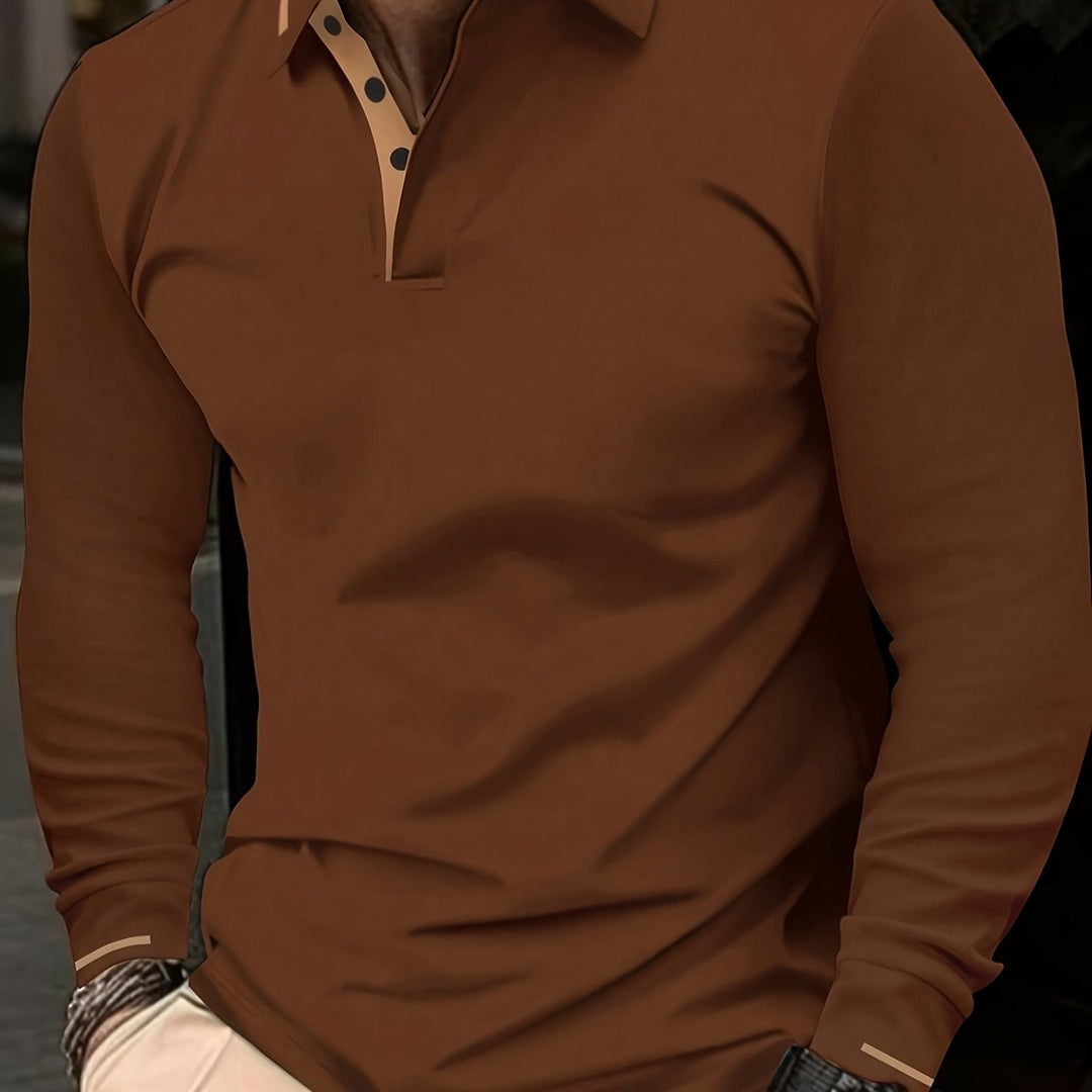 Long-Sleeve Polo Shirt for Men, Refined Style