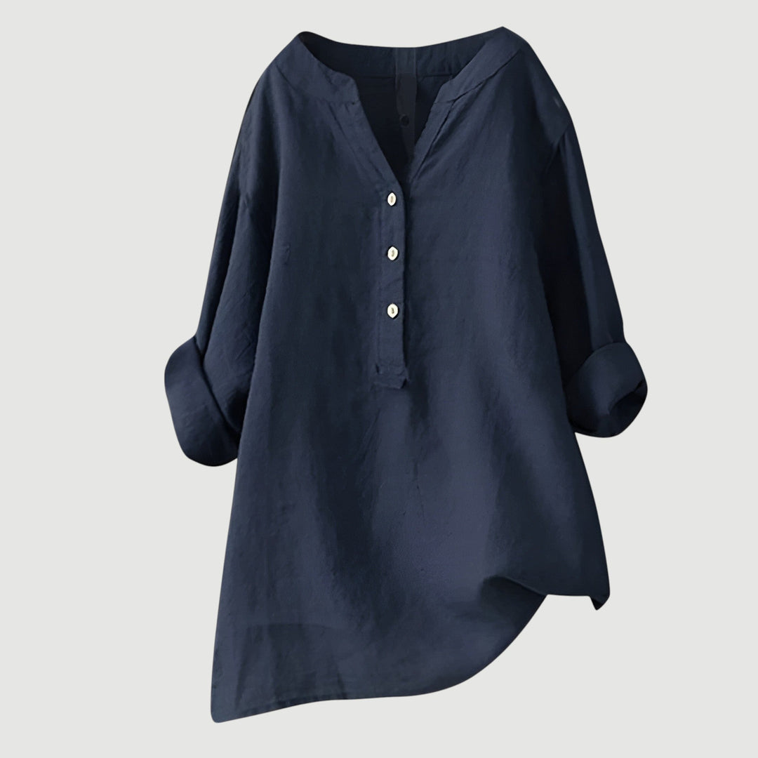 Refined V-Neck Button-Down Shirt for Women