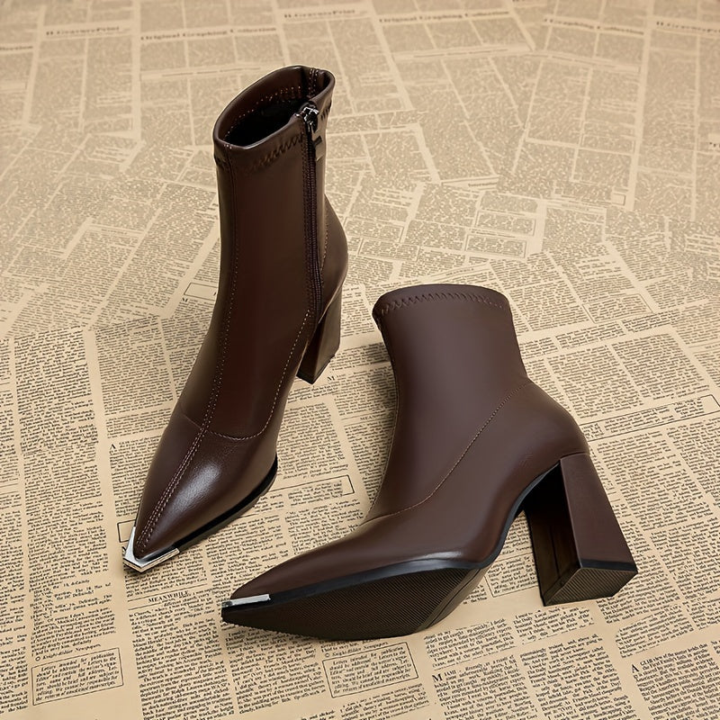 Pointed-Toe Chunky Heel Ankle Boots for Women