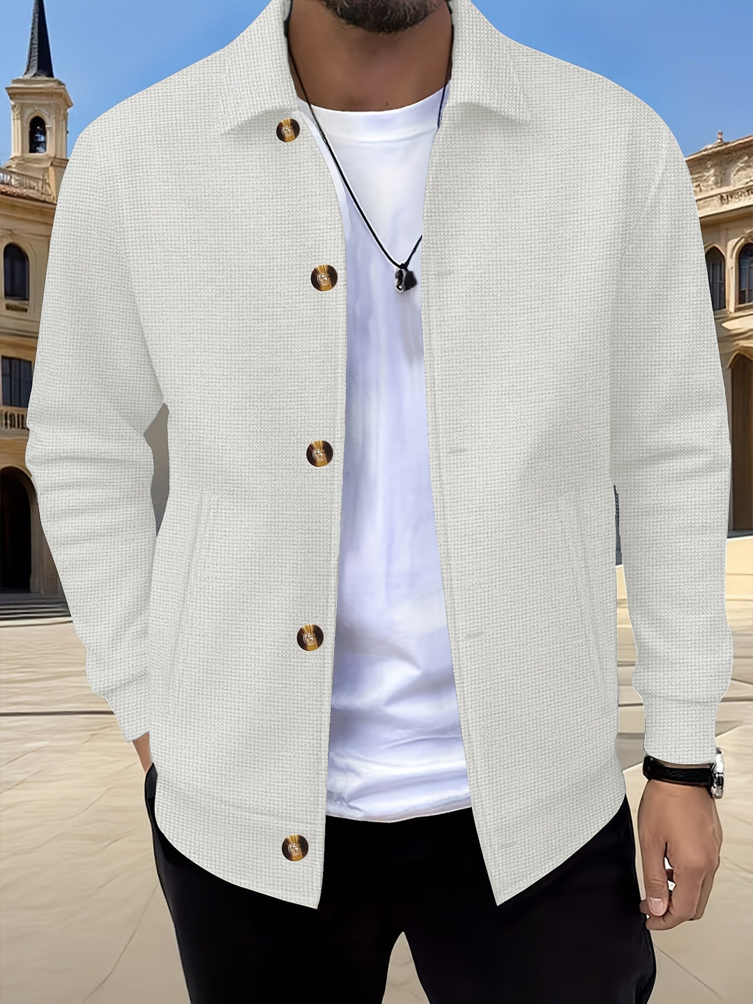 Button-Up Jacket for Men, Textured Style