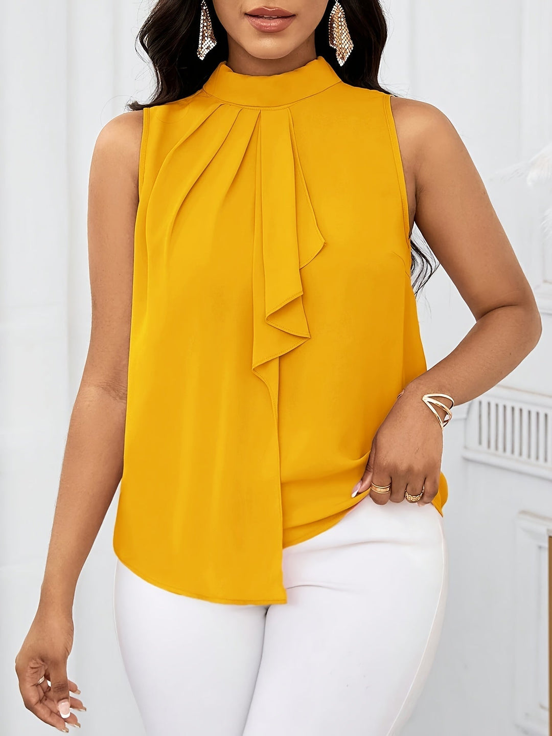 Bow-Neck Sleeveless Top for Women